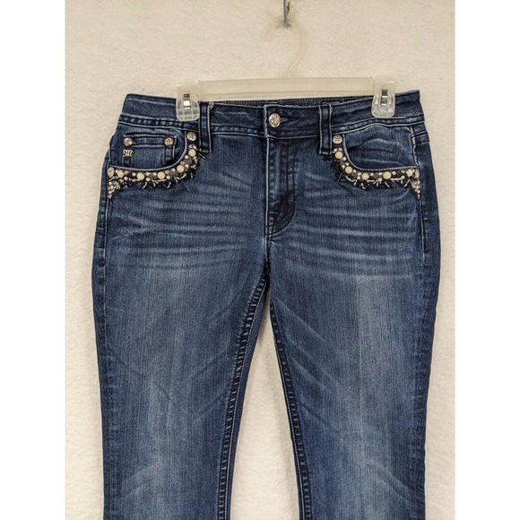 Miss Me Wild Flower Mid Rise Embellished Front Inseam (33") Jeans Size 29 - Picture 2 of 16